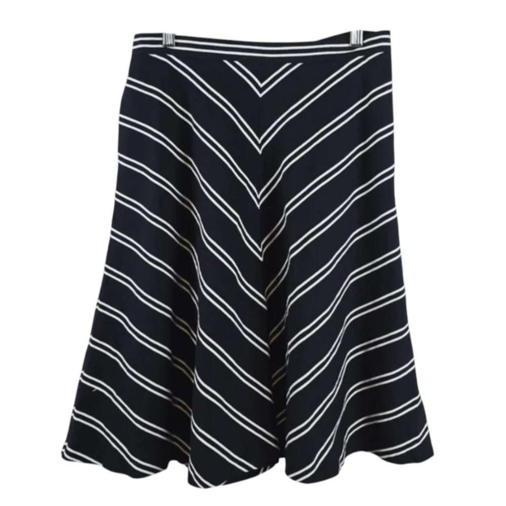 NWT Talbots Dobby Weave A-LINE SKIRT Navy Blue w/White CHEVRON STRIPES Linen 8